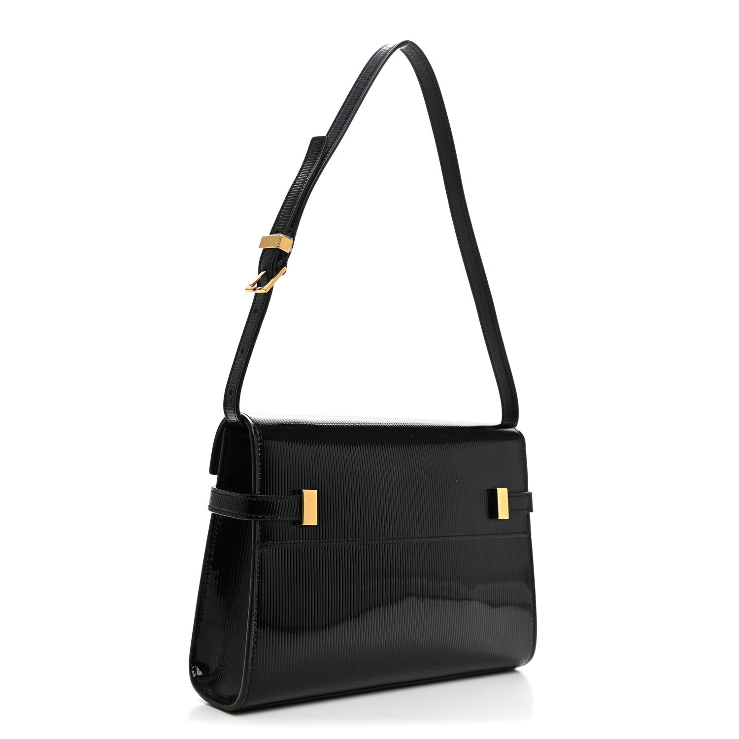 Saint Laurent Patent Linear Embossed Small Manhattan Shoulder Bag Black 2 of 8
