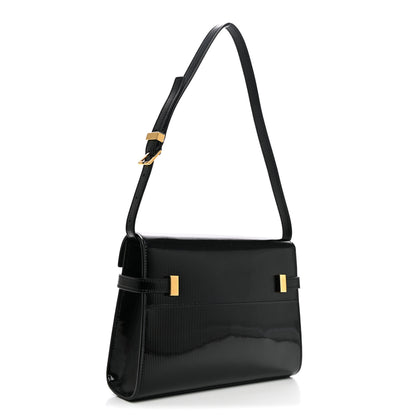 Saint Laurent Patent Linear Embossed Small Manhattan Shoulder Bag Black 2 of 8