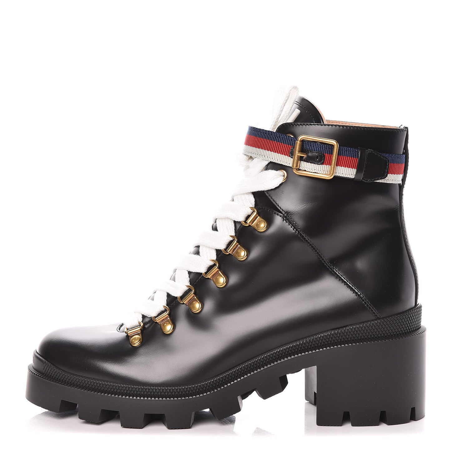 Calfskin Sylvie Web Lace Up Combat Boots 40 Black