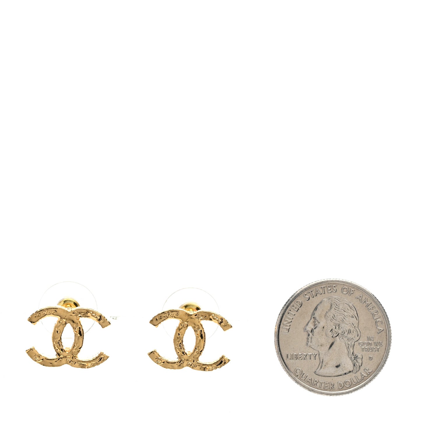 Metal Textured CC Earrings Gold
