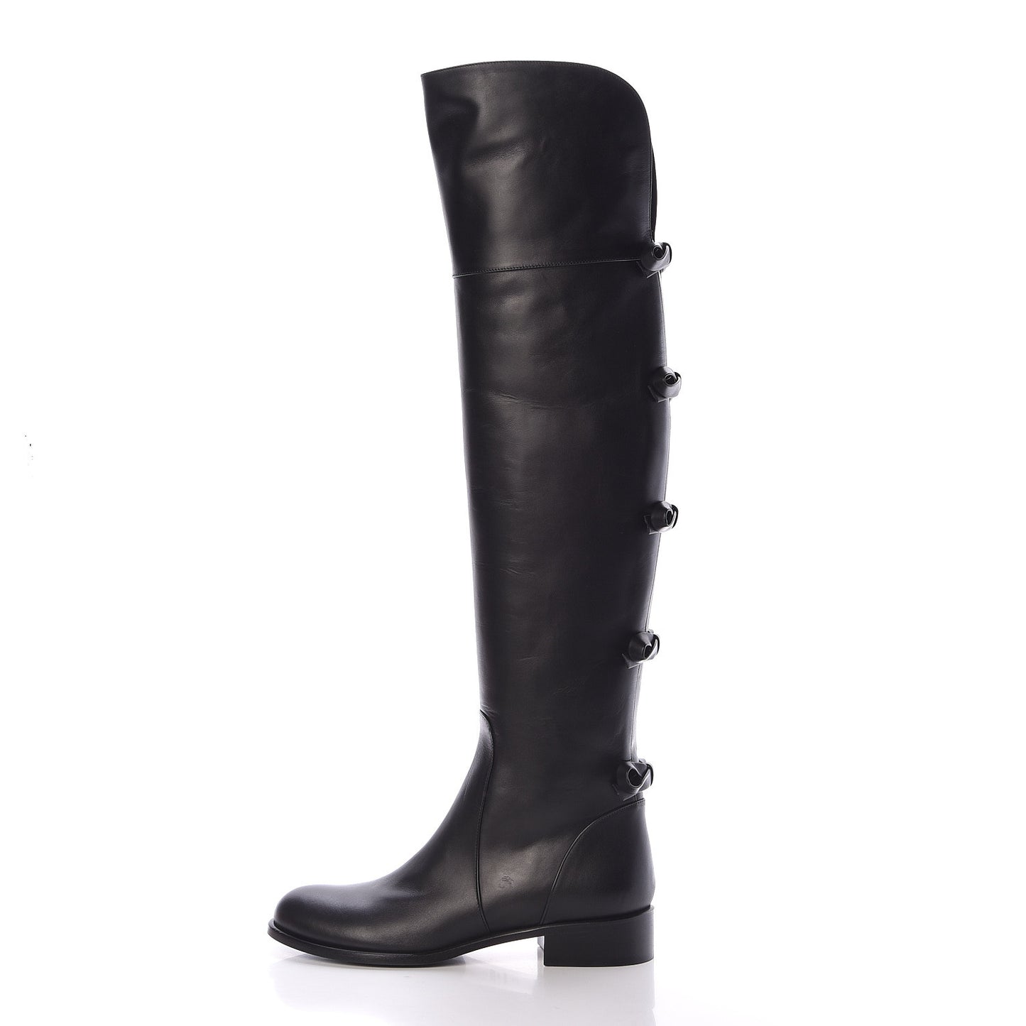 Calfskin Multi Bow Over the Knee Boots 37 Black