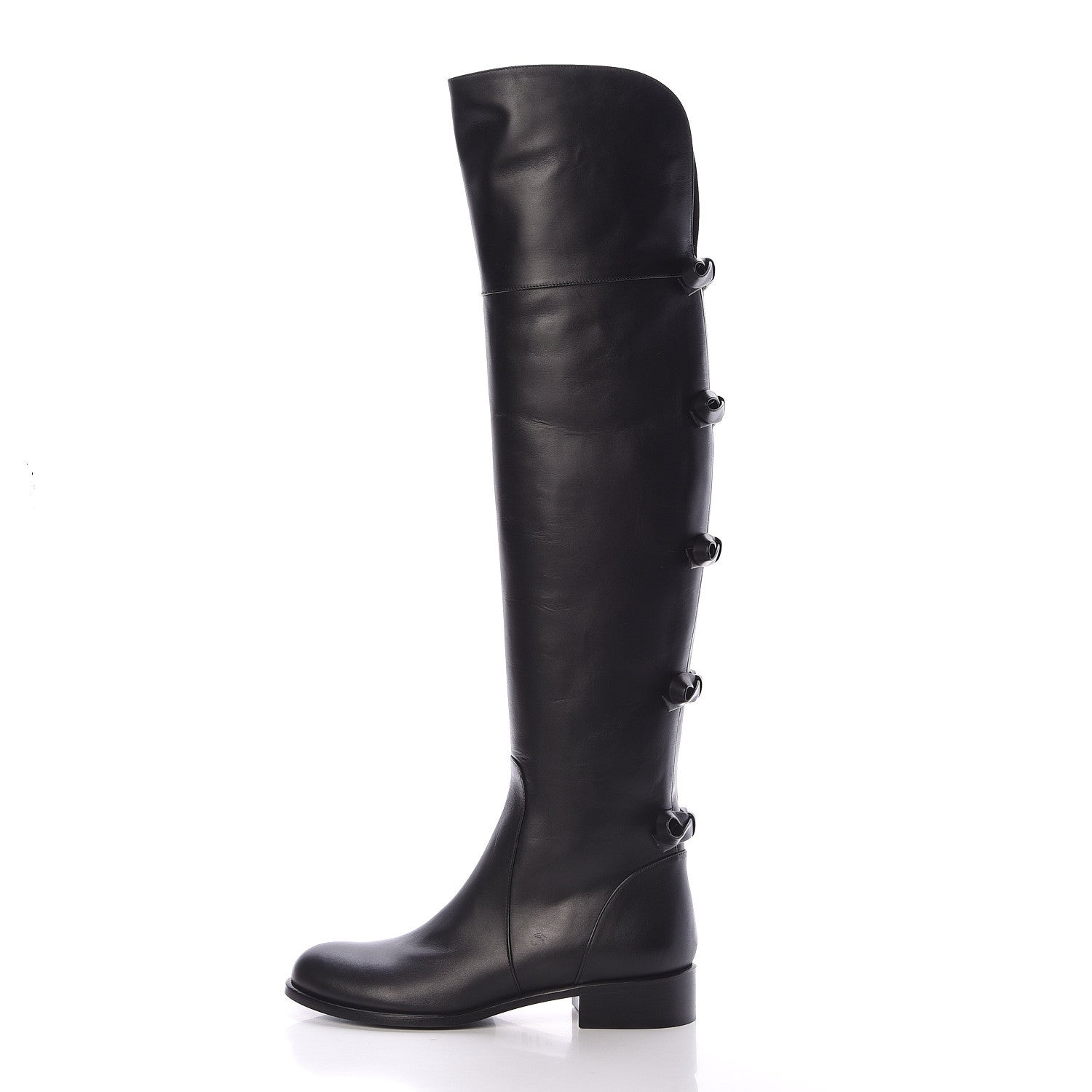 Valentino Garavani Calfskin Multi Bow Over the Knee Boots 37 Black 1 of 9