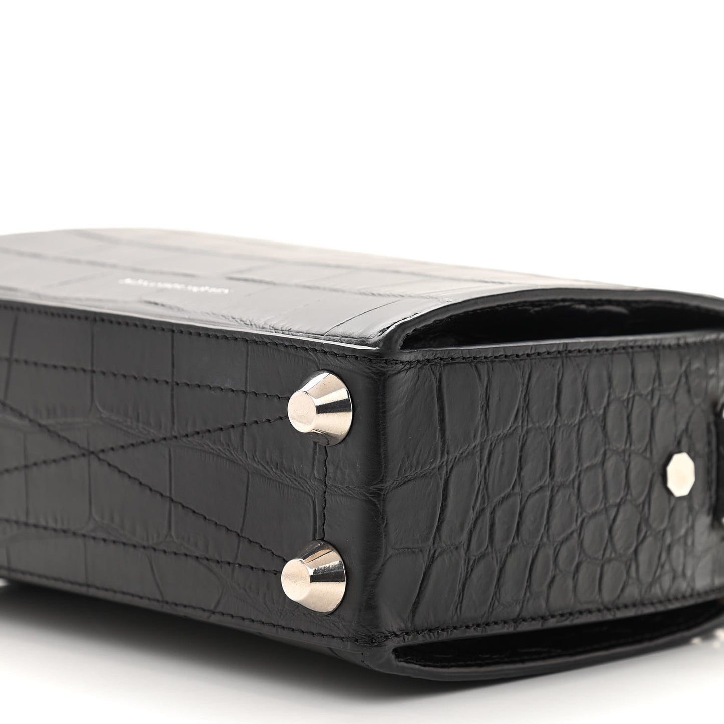 Calfskin Crocodile Embossed Box Shoulder Bag 19 Black
