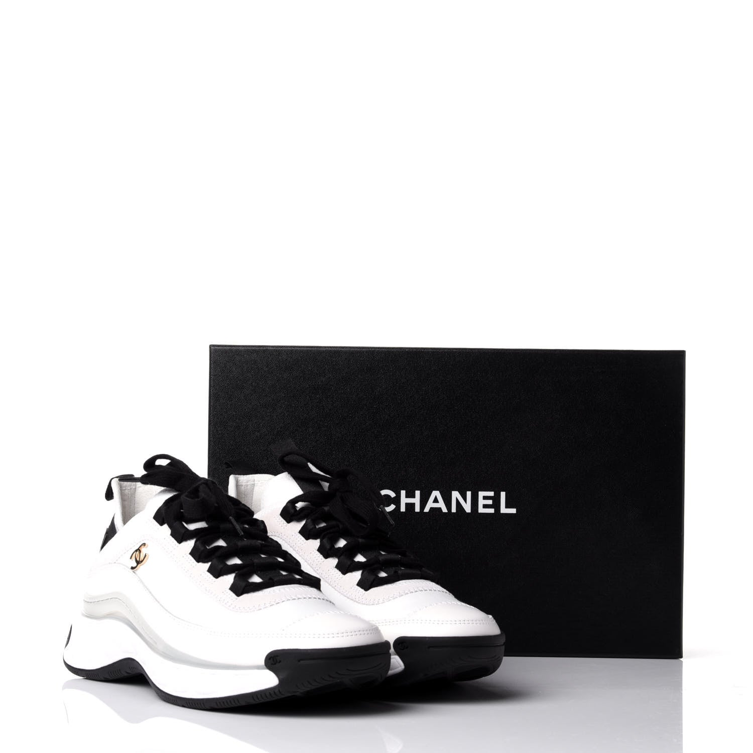 Chanel Velvet Calfskin Mixed Fibers CC Sneakers 37.5 Ivory Black 11 of 11