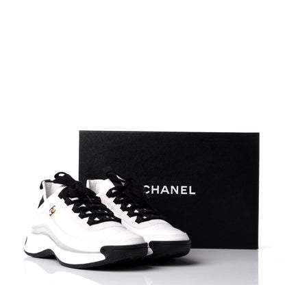 Chanel Velvet Calfskin Mixed Fibers CC Sneakers 37.5 Ivory Black 11 of 11