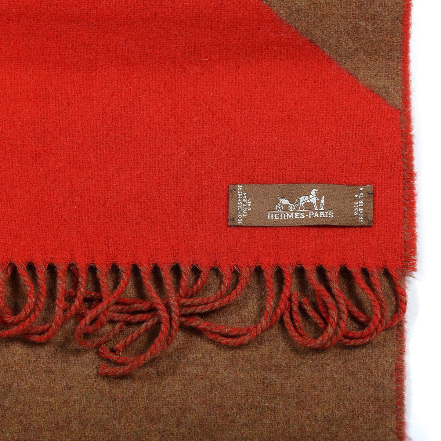 Cashmere Casaque Chevron Muffler Rouge Vif Noisette