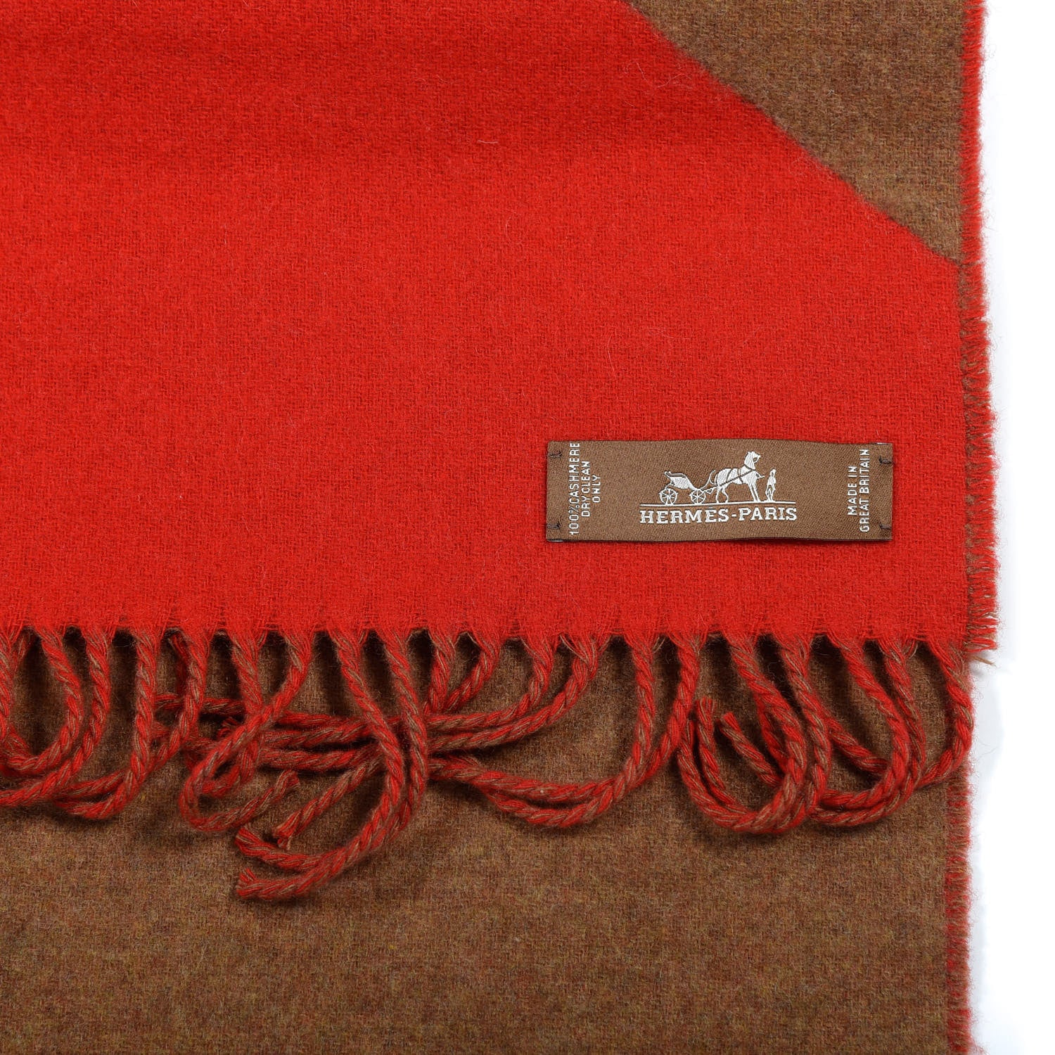 Hermes Cashmere Casaque Chevron Muffler Rouge Vif Noisette 3 of 4