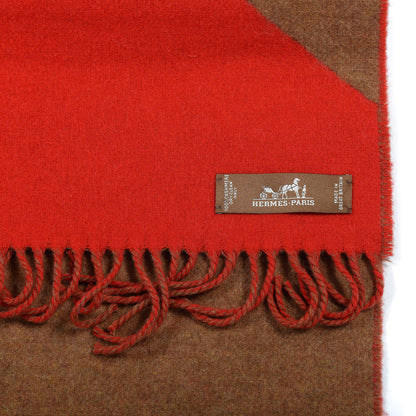 Hermes Cashmere Casaque Chevron Muffler Rouge Vif Noisette 3 of 4