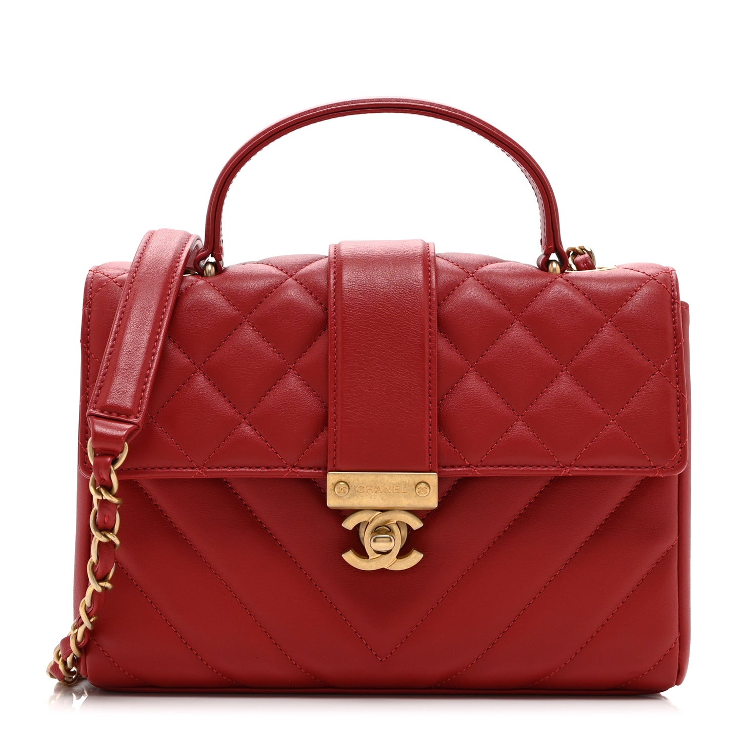 Calfskin Quilted Chevron In The City Bag Red