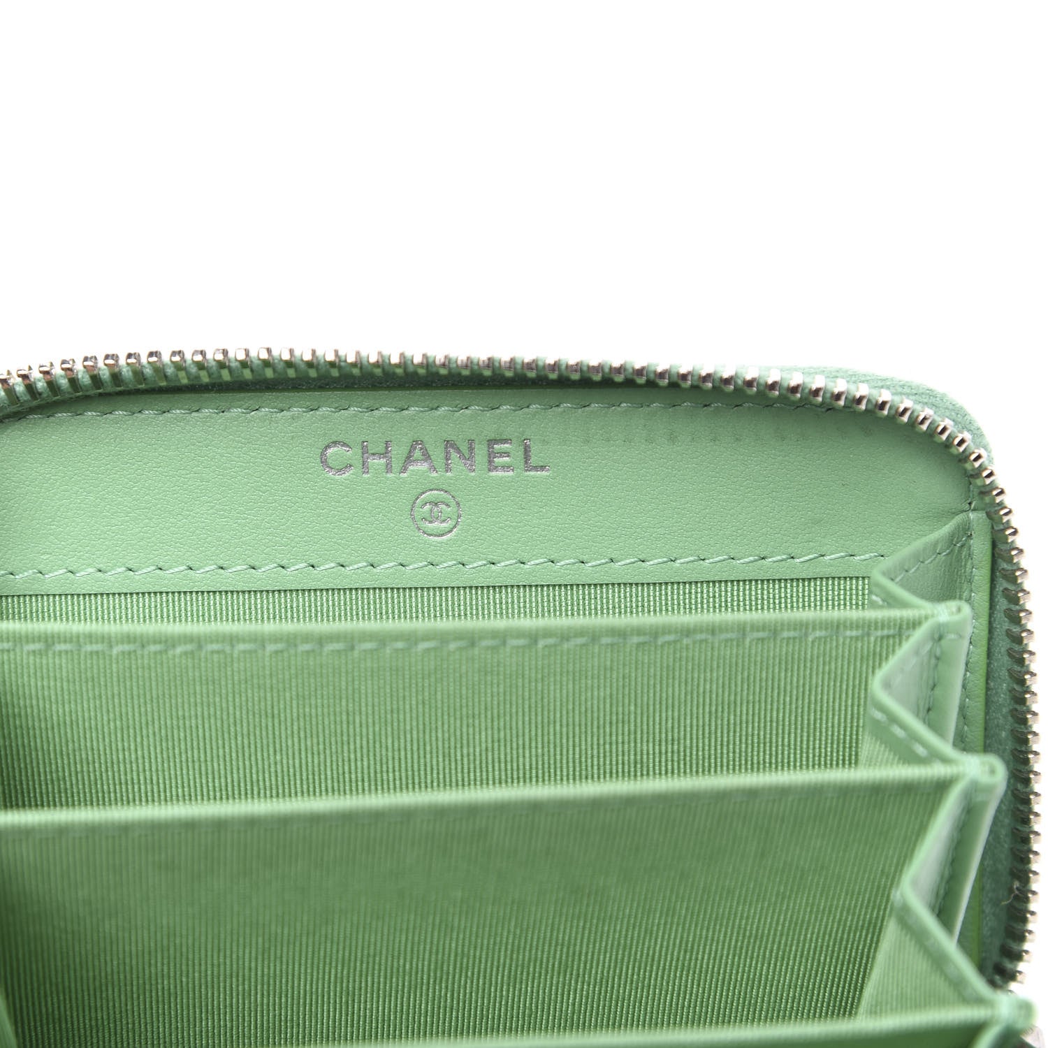 Chanel Caviar Chevron Quilted Zip Around Coin Purse Light Green 6 of 9