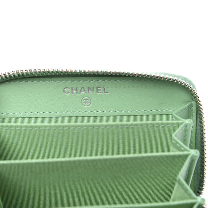 Chanel Caviar Chevron Quilted Zip Around Coin Purse Light Green 6 of 9