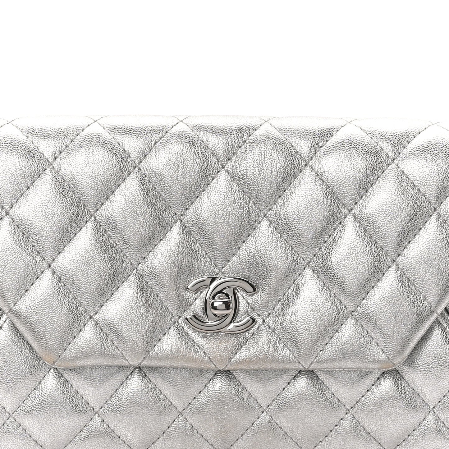 Metallic Calfskin Quilted Fold Up Again Clutch Silver