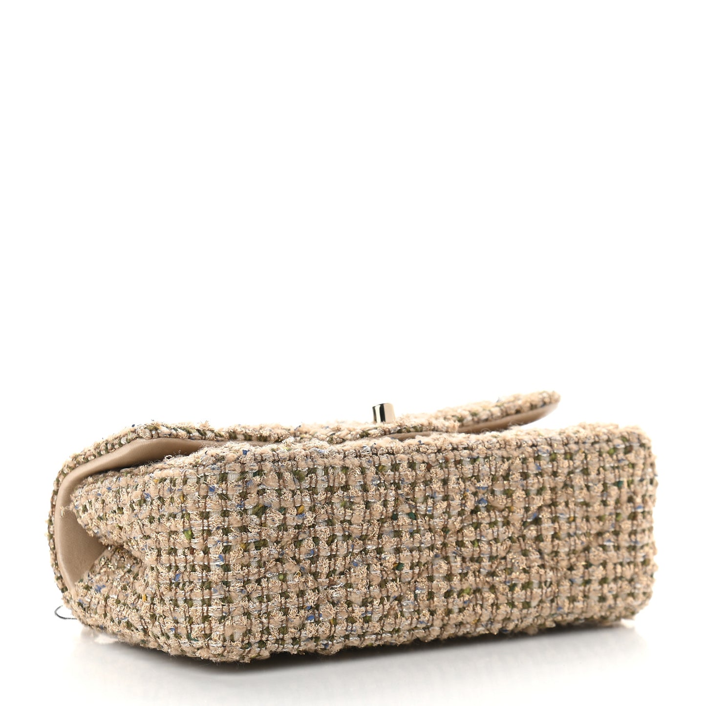Tweed Quilted Mini Rectangular Flap Beige