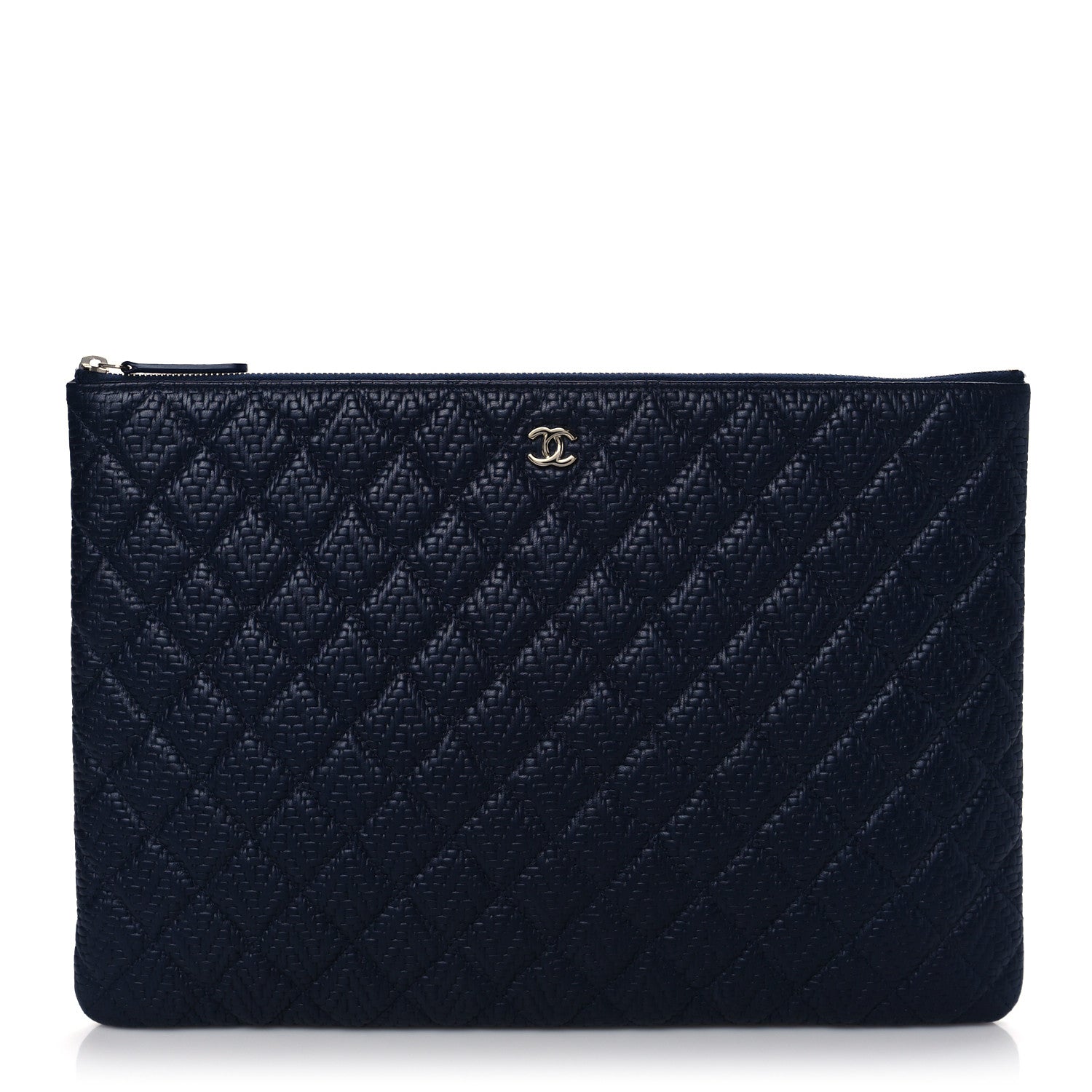 Chanel Calfskin Braided Large Cosmetic Case Navy 1 of 8