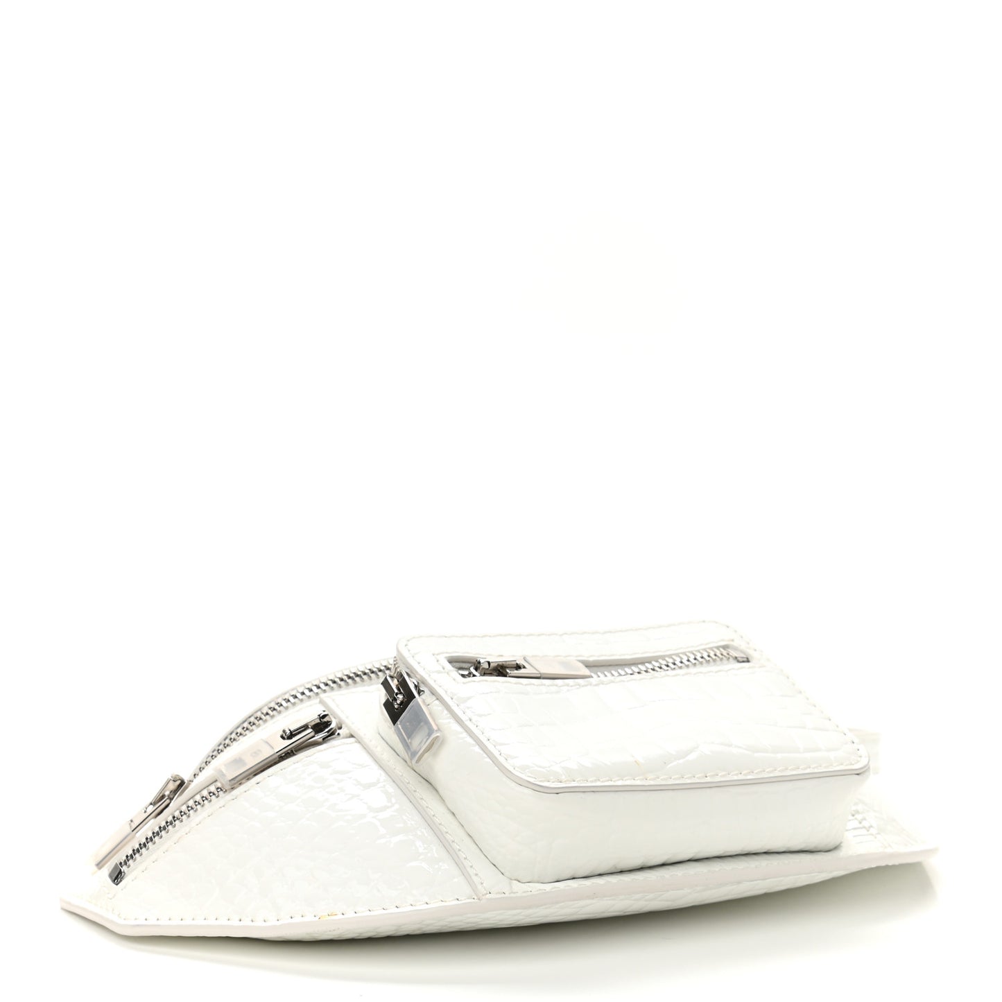 Crocodile Embossed Patent Mini Top Handle Attica Belt Bag White