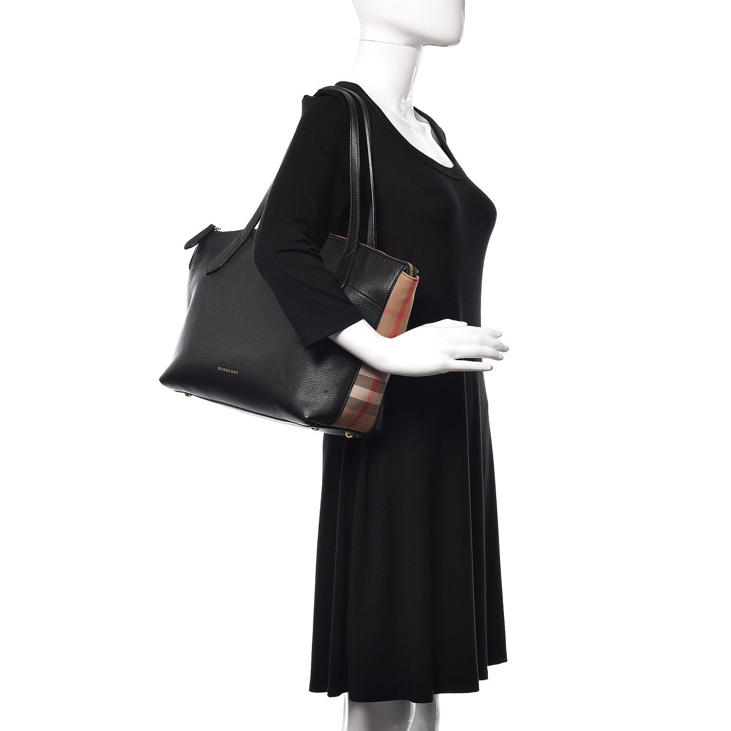 Burberry Derby Calfskin House Check Medium Welburn Tote Black 2 of 11