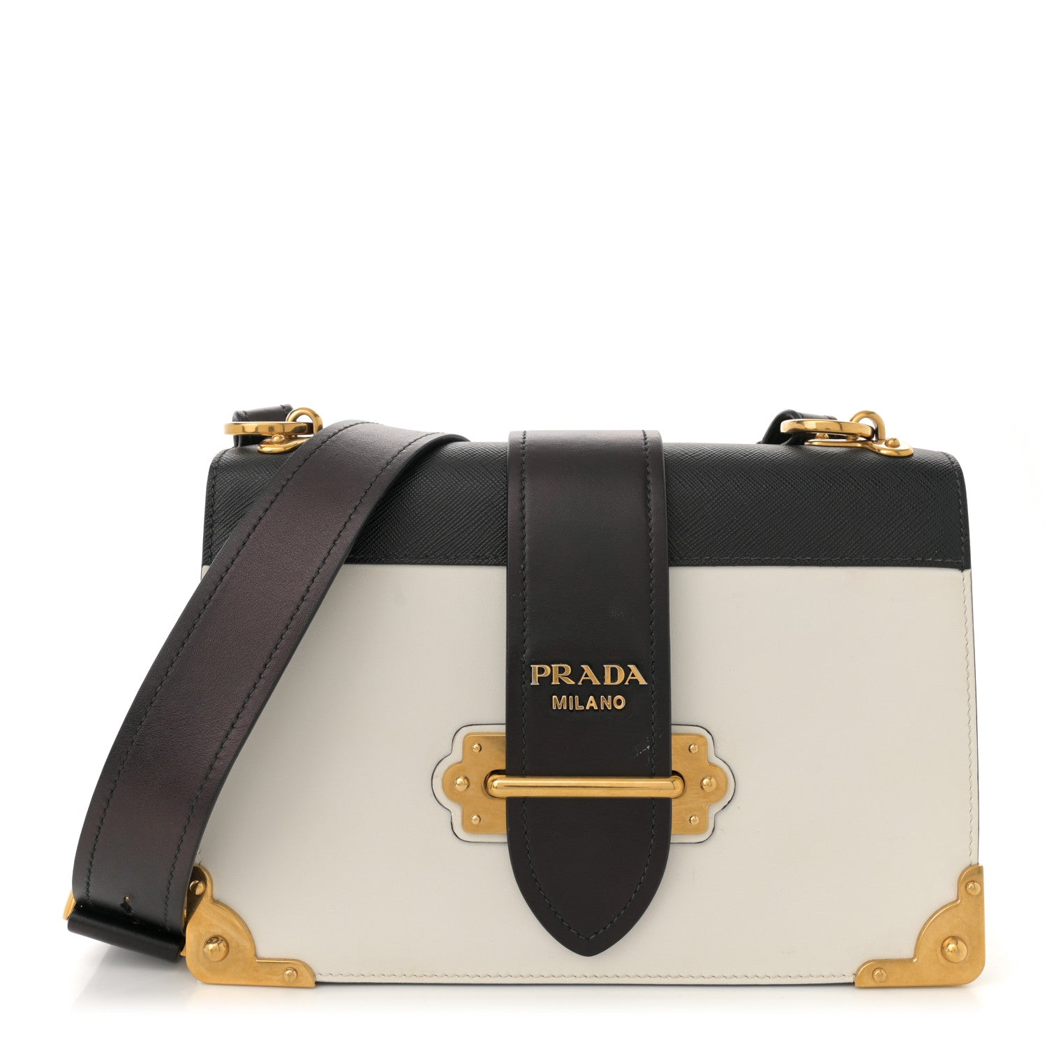 Prada City Calf Saffiano Large Cahier Bag White Black 1 of 17