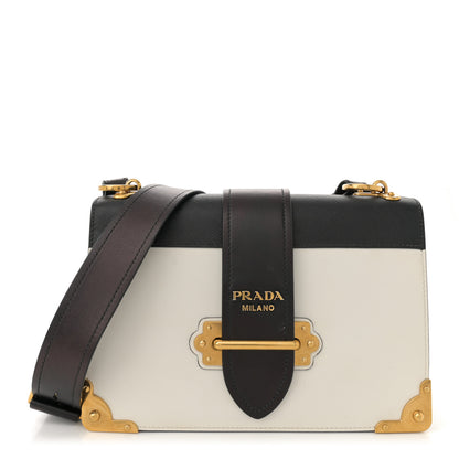 Prada City Calf Saffiano Large Cahier Bag White Black 1 of 17