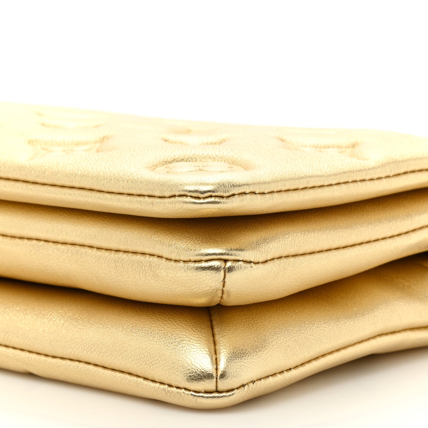 Metallic Lambskin Embossed Monogram Pochette Coussin Gold