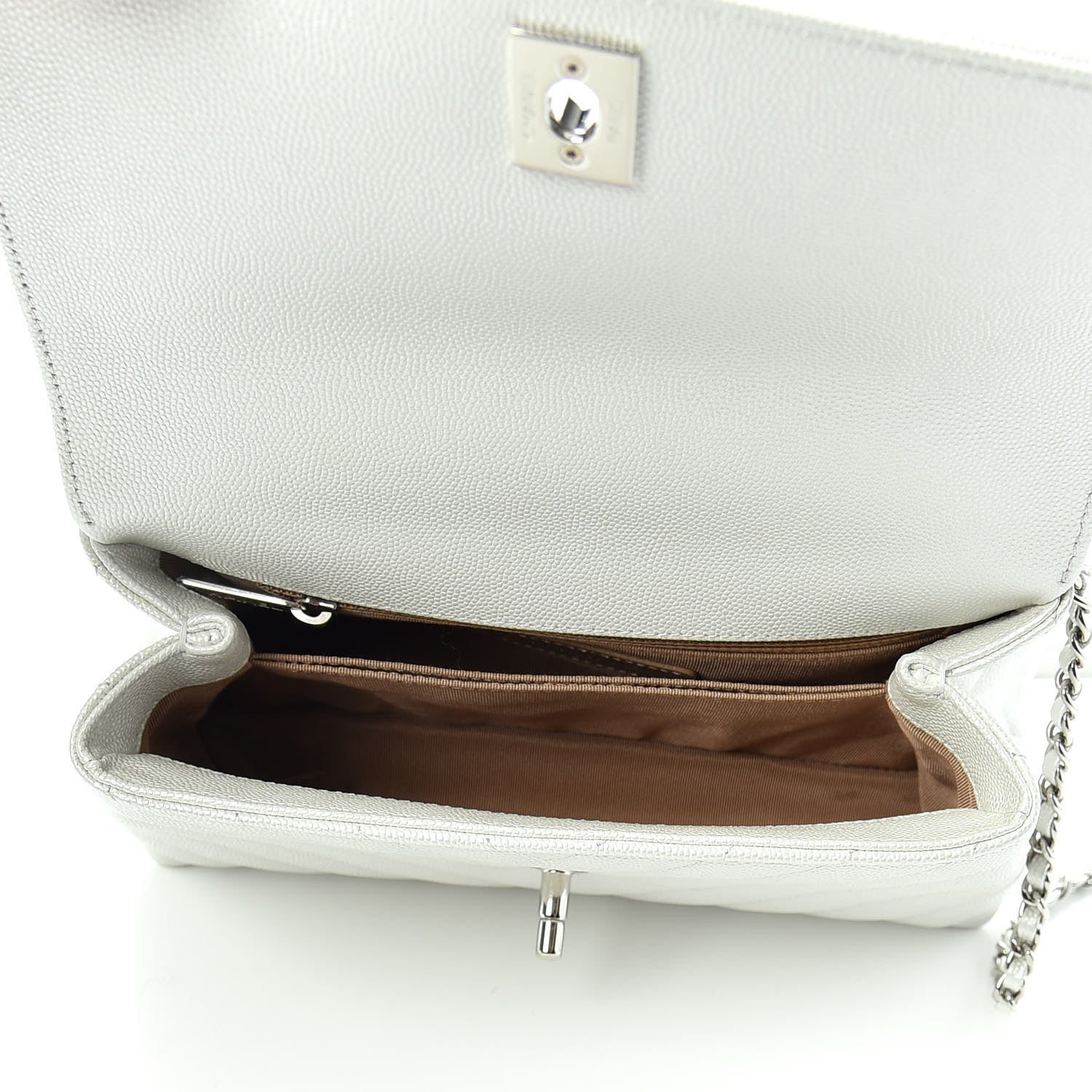Chanel Iridescent Caviar Chevron Quilted Mini Coco Handle Flap White 5 of 10