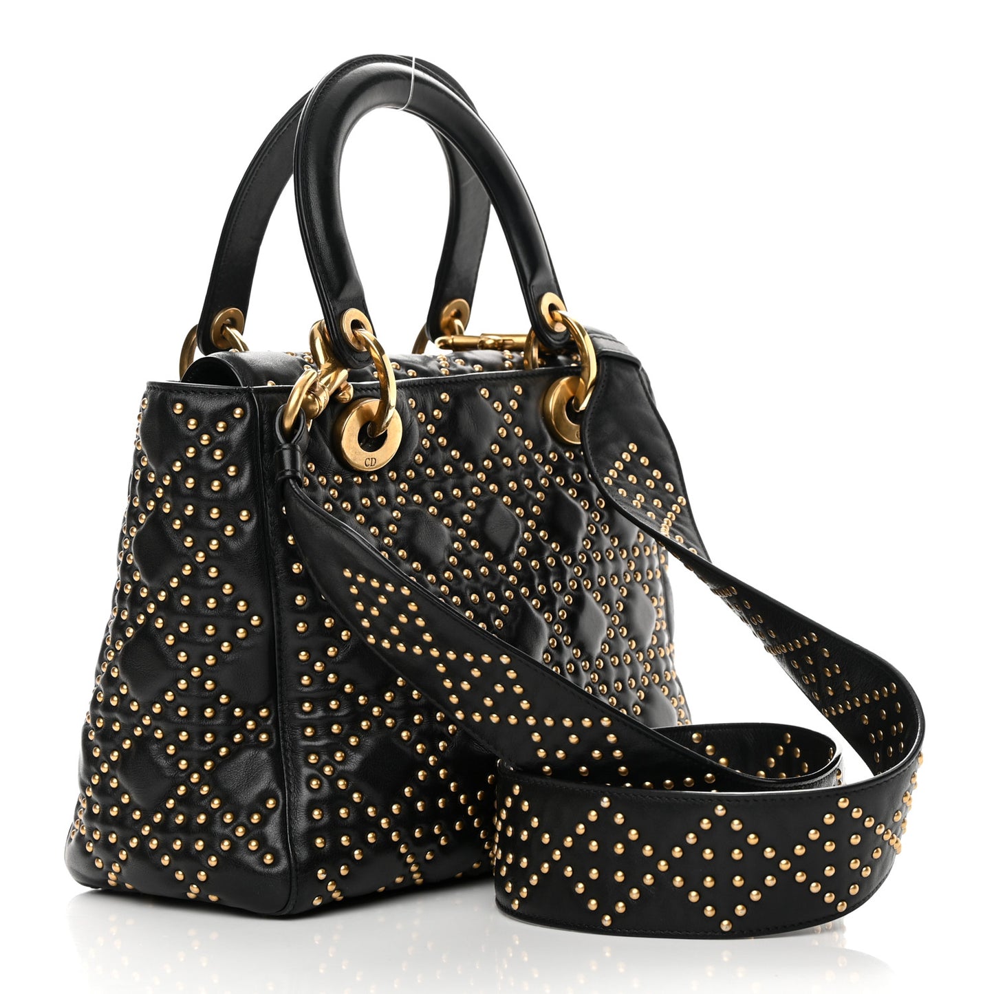 Calfskin Cannage Studded Medium Supple Lady Dior Black