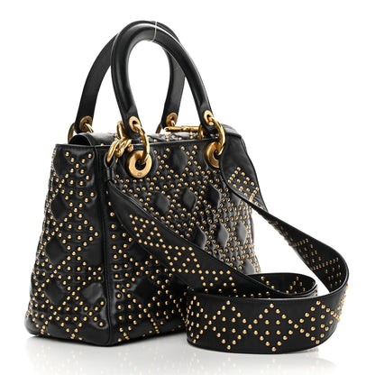 Christian Dior Calfskin Cannage Studded Medium Supple Lady Dior Black 3 of 16