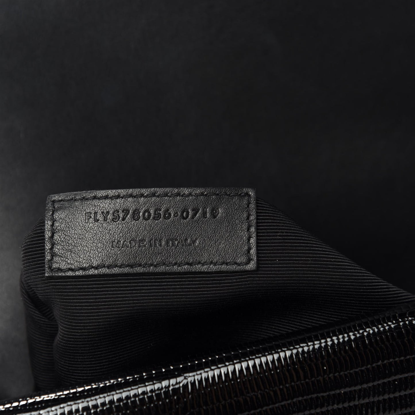 Patent Calfskin Lizard Embossed Medium Margaux Shoulder Bag Black