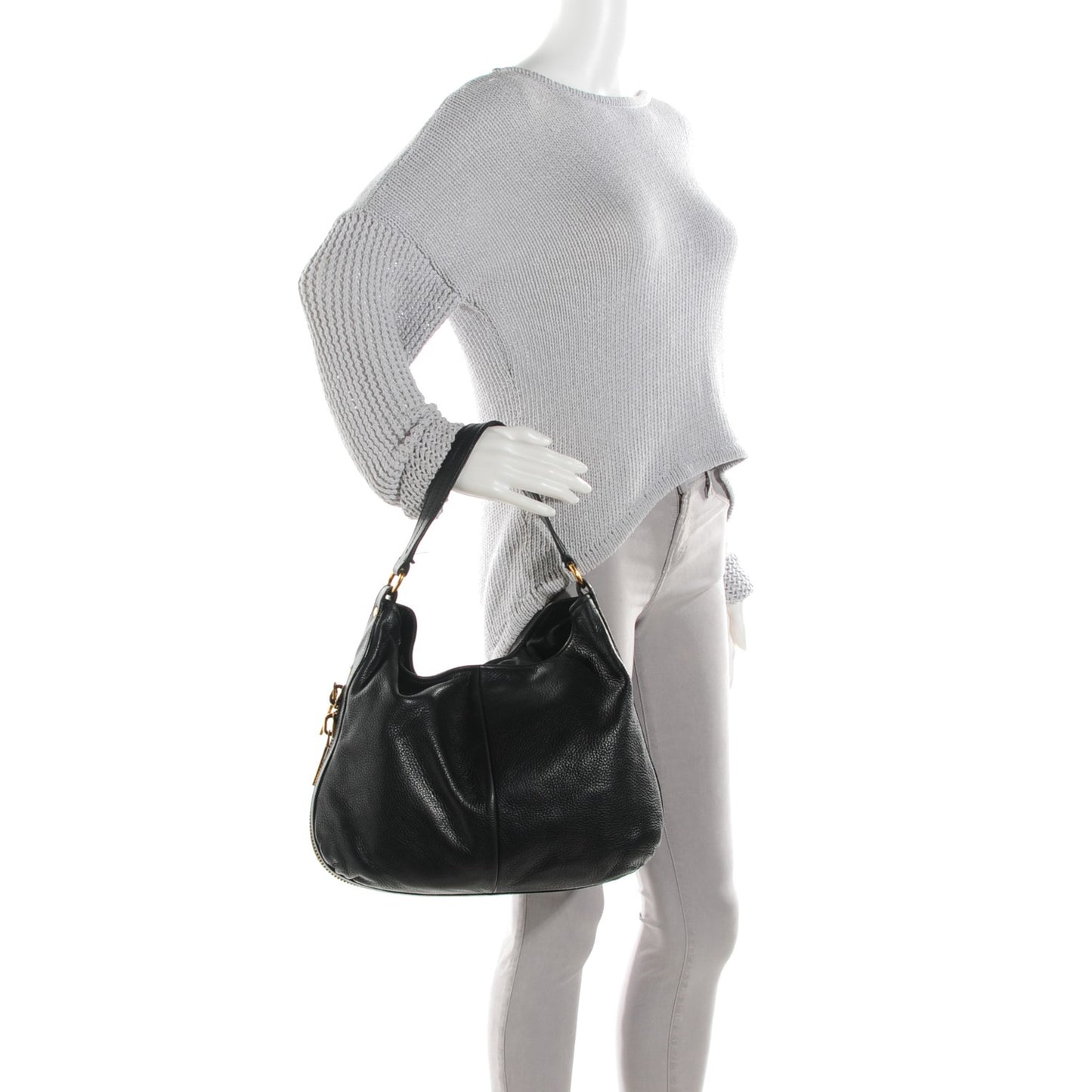 Calfskin Zip Hobo Black