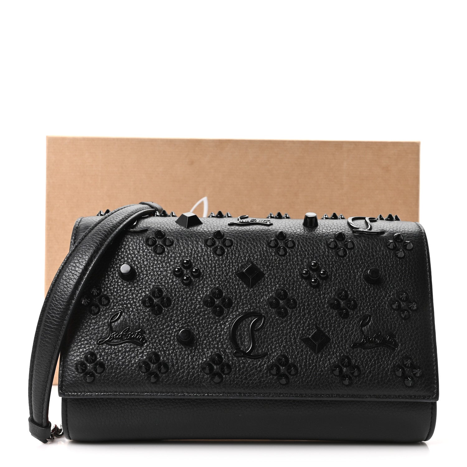 Christian Louboutin Calfskin Spikes Loubinthesky Paloma Clutch Black 11 of 11