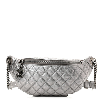 Chanel Metallic Calfskin Quilted Banane Waist Bag Fanny Pack Silver 1 of 12