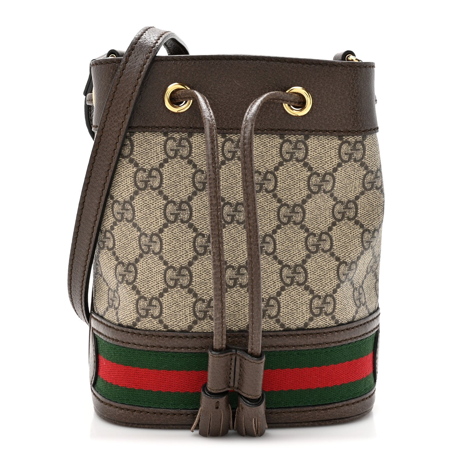 Gucci GG Supreme Monogram Web Mini Ophidia Bucket Bag Brown 1 of 11