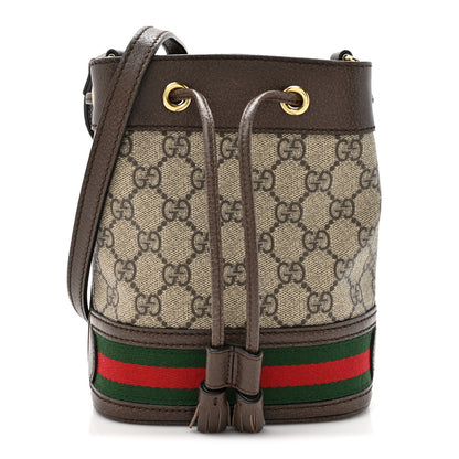 Gucci GG Supreme Monogram Web Mini Ophidia Bucket Bag Brown 1 of 11