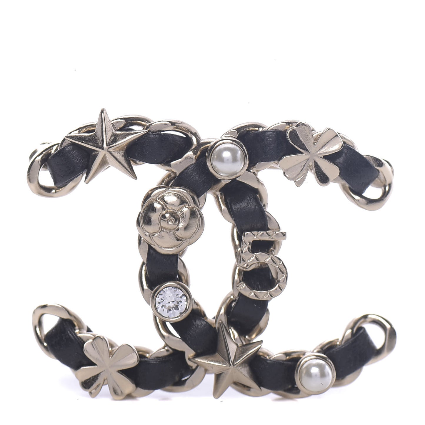 Lambskin Pearl Strass Sergeant Brooch Gold
