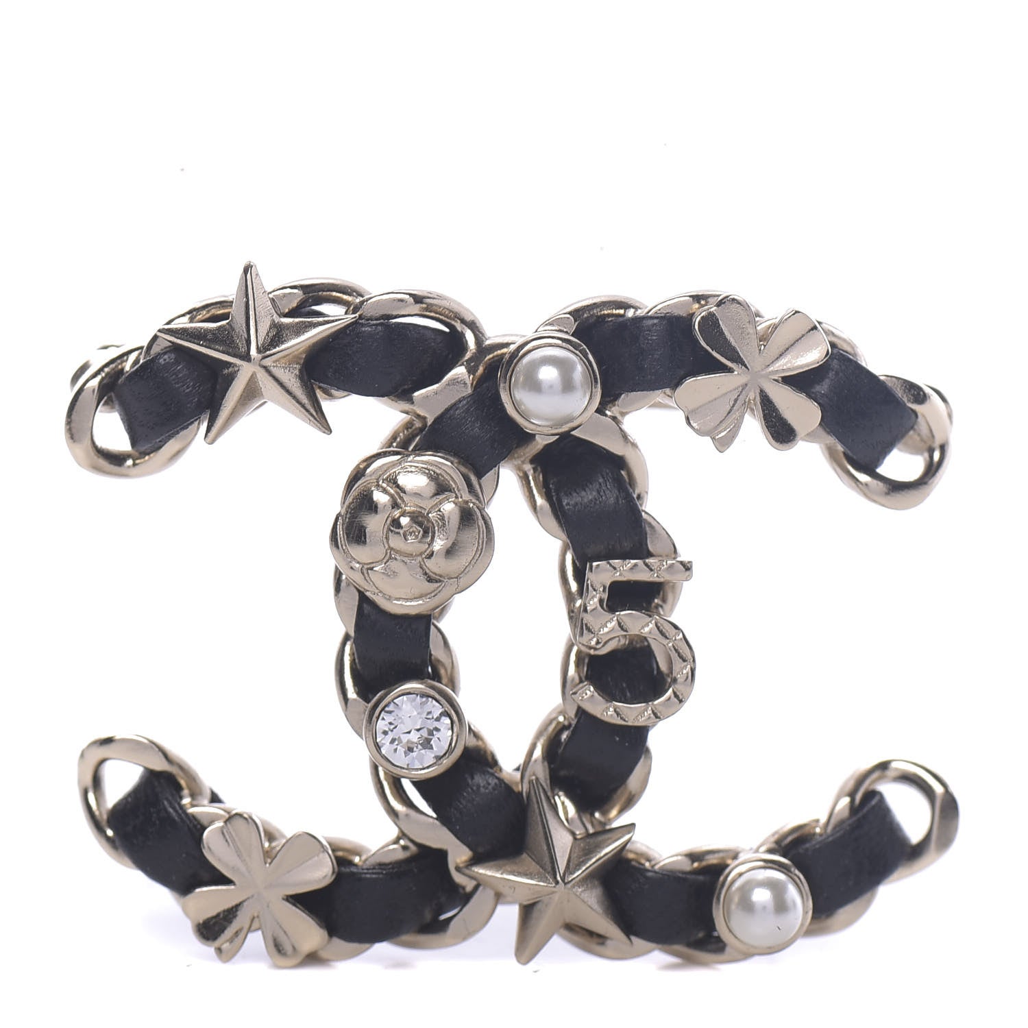 Chanel Lambskin Pearl Strass Sergeant Brooch Gold 1 of 5