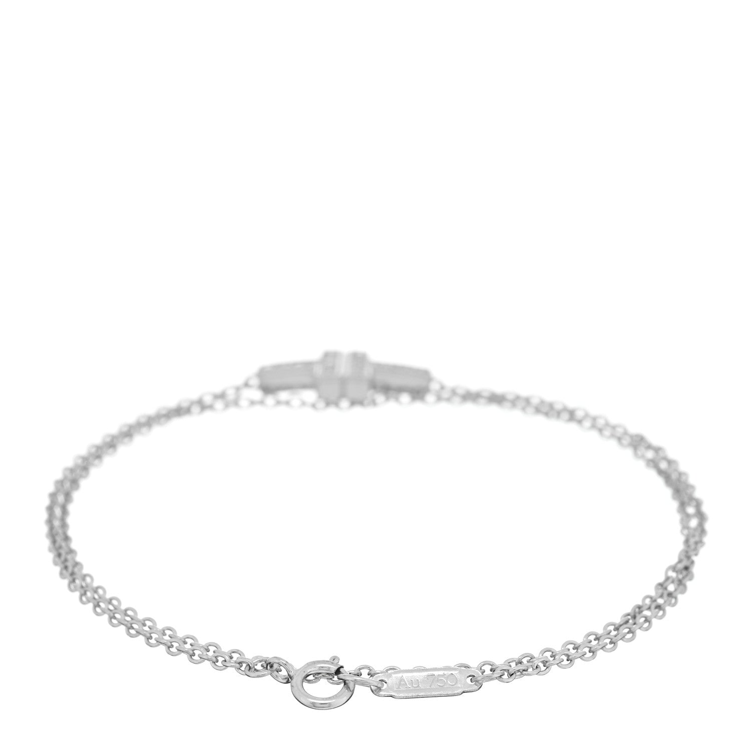 Tiffany 18K White Gold Diamond T Double Chain Bracelet 2 of 4