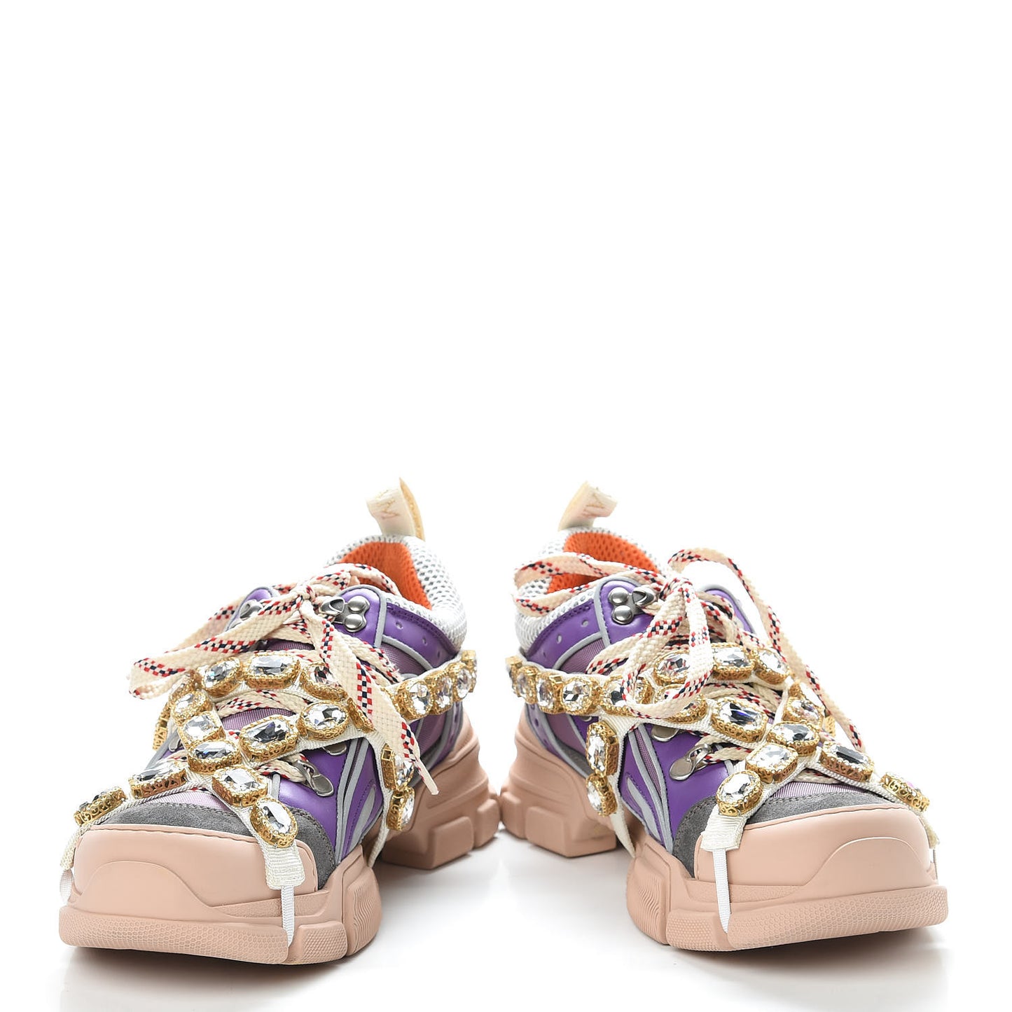 X SEGA Nylon Calfskin Suede Removable Crystals Womens Flashtrek Sneakers 38.5 New Lavender Loess Shine Purple