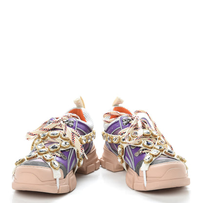 Gucci X SEGA Nylon Calfskin Suede Removable Crystals Womens Flashtrek Sneakers 38.5 New Lavender Loess Shine Purple 5 of 13