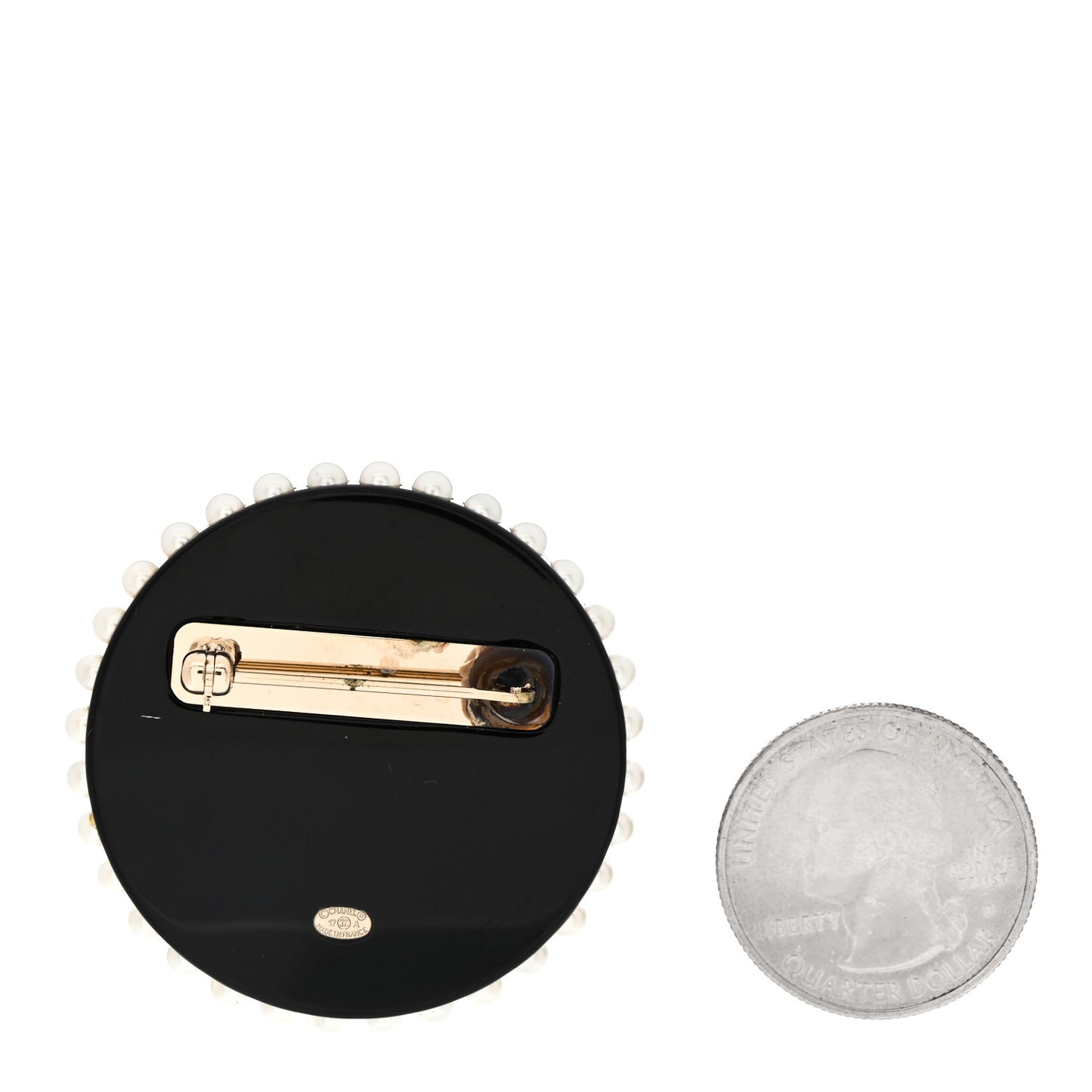 Strass Resin Pearl Coco Chanel Profile Brooch Black