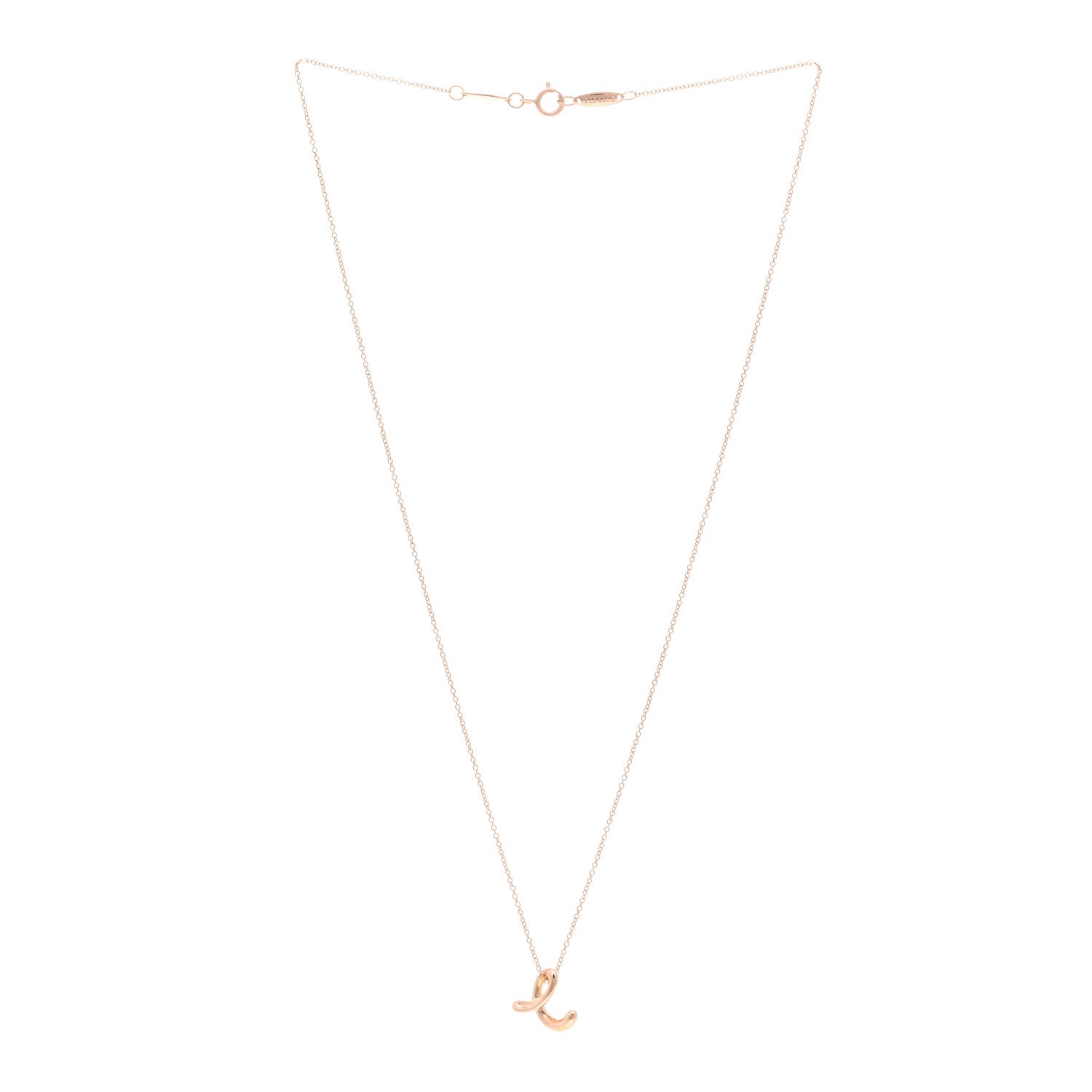Tiffany 18K Rose Gold Elsa Peretti Letter E Pendant Necklace 3 of 5