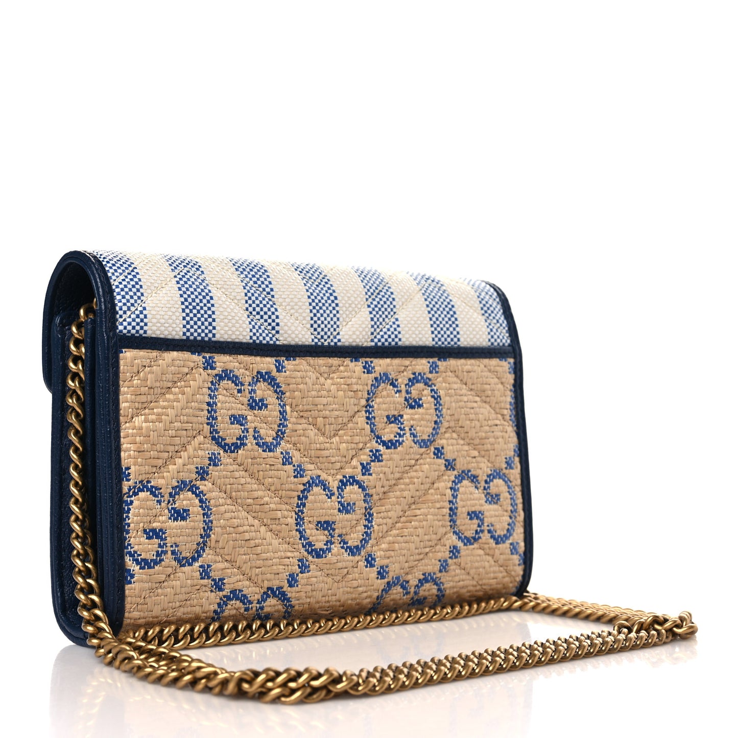 Raffia GG Monogram Matelasse GG Marmont Chain Wallet Mystic White Royale Natural