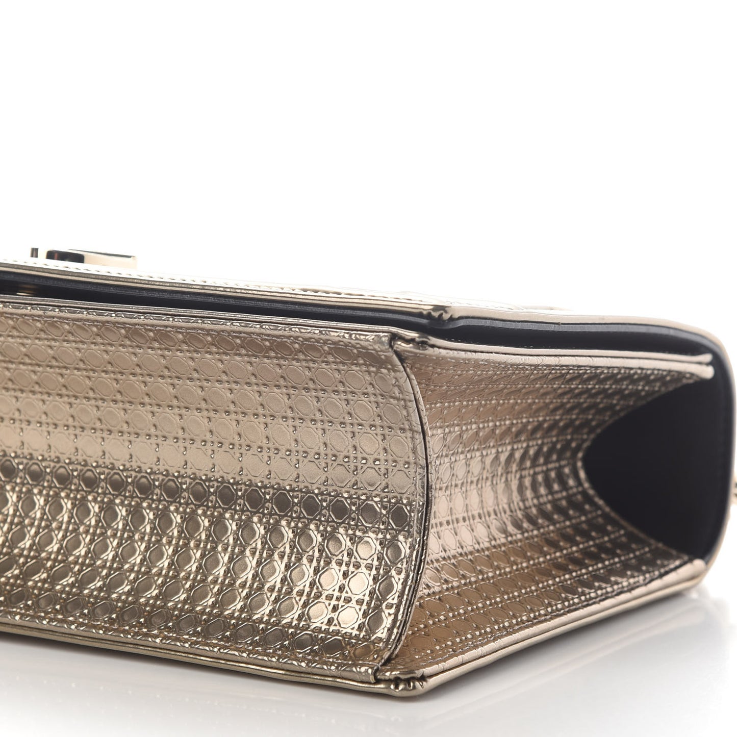 Metallic Patent Micro-Cannage Medium Diorama Flap Bag Gold