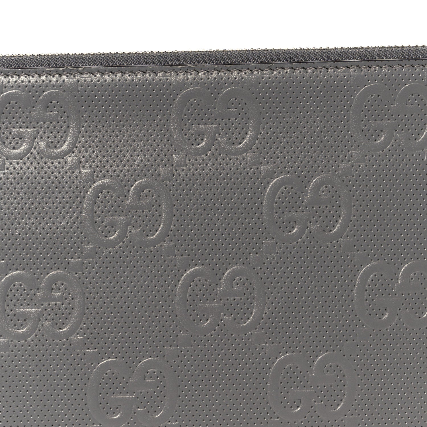 Gucci Calfskin GG Tennis Embossed Wristlet Pouch Grey 8 of 8