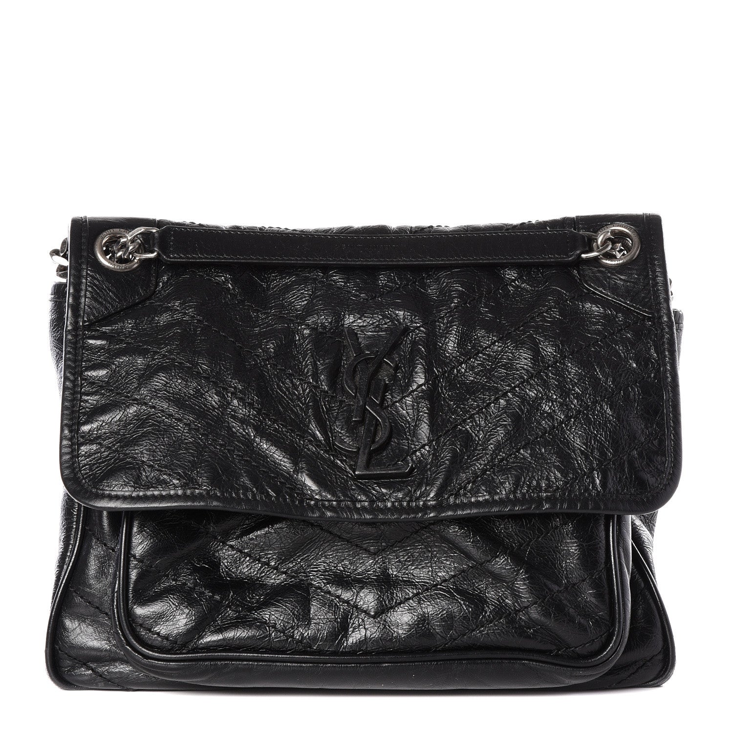 Saint Laurent Crinkled Calfskin Matelasse Monogram Medium Niki Chain Satchel Black 1 of 10