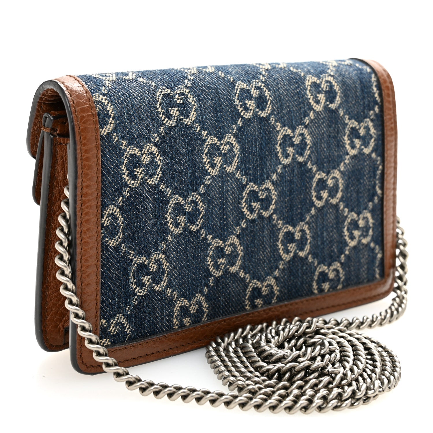 Gucci New Denim GG Monogram Dollar Calfskin Enamel Super Mini Dionysus Shoulder Bag Blue Tea Cuir Epilog Electric Blue 3 of 10