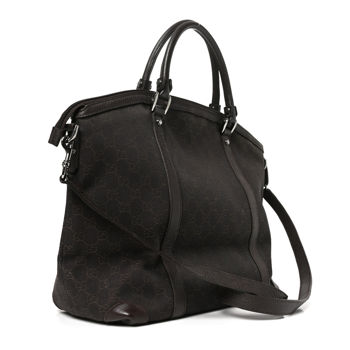Gucci Monogram Large GG Charm Dome Satchel Dark Brown 2 of 10