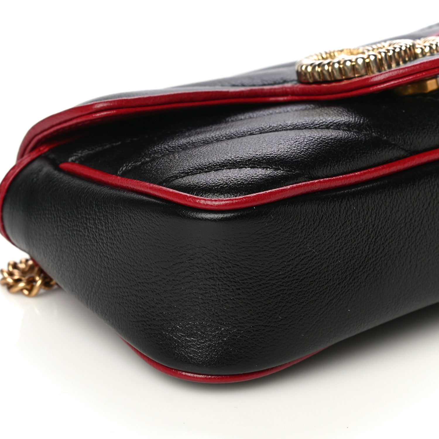 Gucci Vintage Effect Calfskin Matelasse Diagonal Super Mini Torchon GG Marmont Shoulder Bag Black Romantic Cherry 9 of 11