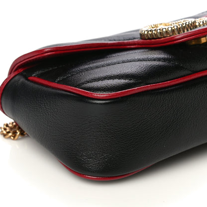 Gucci Vintage Effect Calfskin Matelasse Diagonal Super Mini Torchon GG Marmont Shoulder Bag Black Romantic Cherry 9 of 11