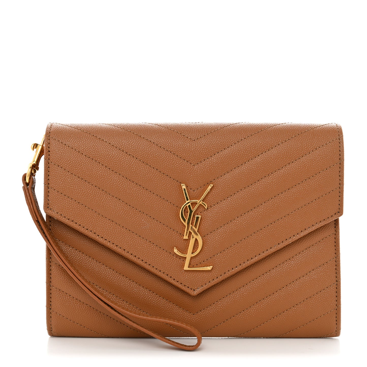 Grain De Poudre Matelasse Chevron Monogram Cassandre Flap Pouch Natural Dark