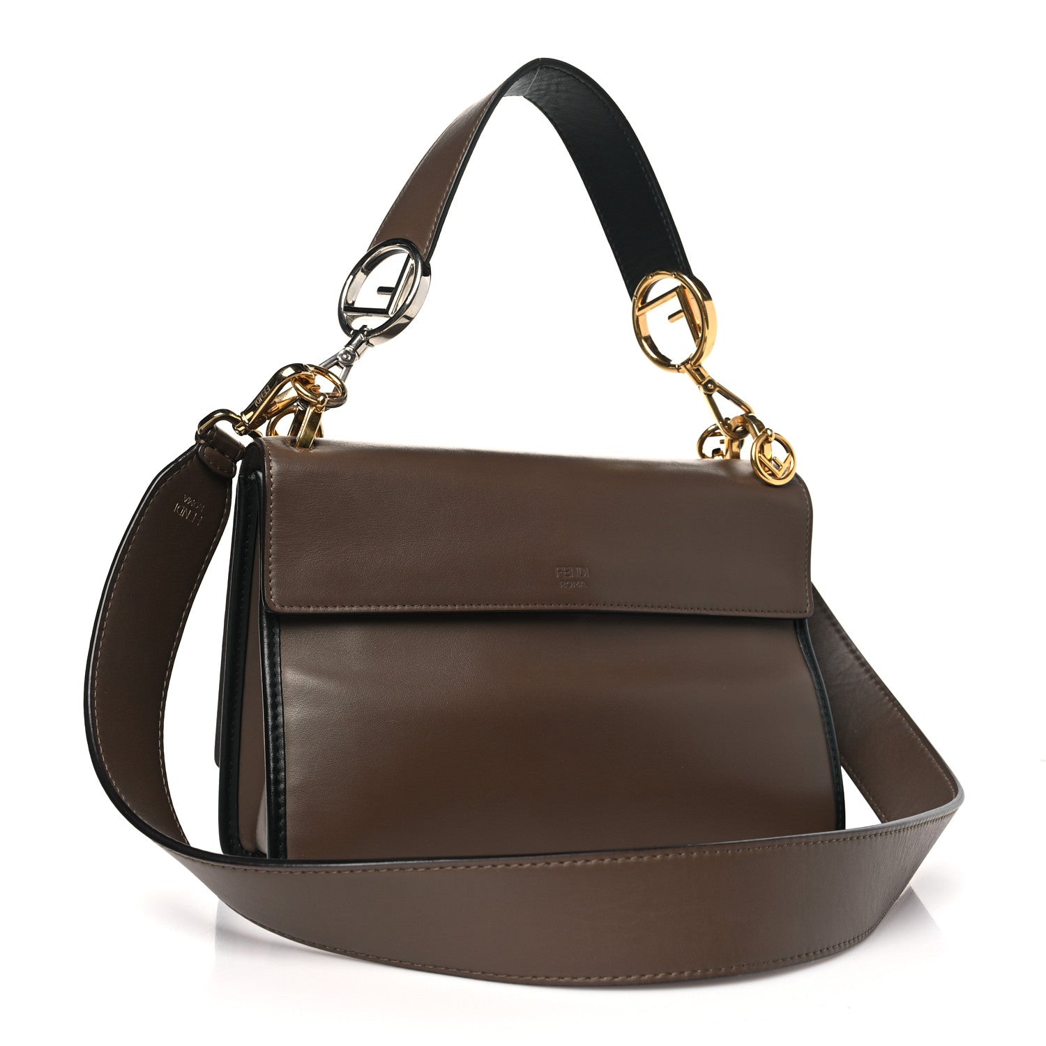 Fendi Vitello Century F is Fendi Bi-Color FF 1974 Embossed Kan I Shoulder Bag Maya Black 3 of 9