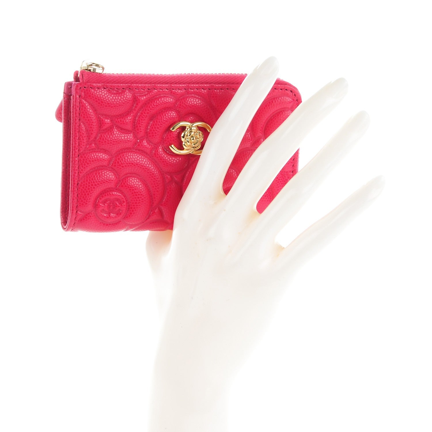 Chanel Caviar Camellia Embossed Key Holder Case Fuchsia 2 of 7